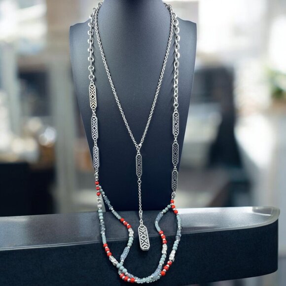 Premier Designs Boho Layered Necklace Set Tribal Coachella Festival Beaded - Picture 1 of 9